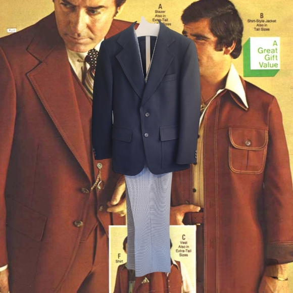 Vintage 70s Blue Polyester 4pc Suit - Picture 1 of 11